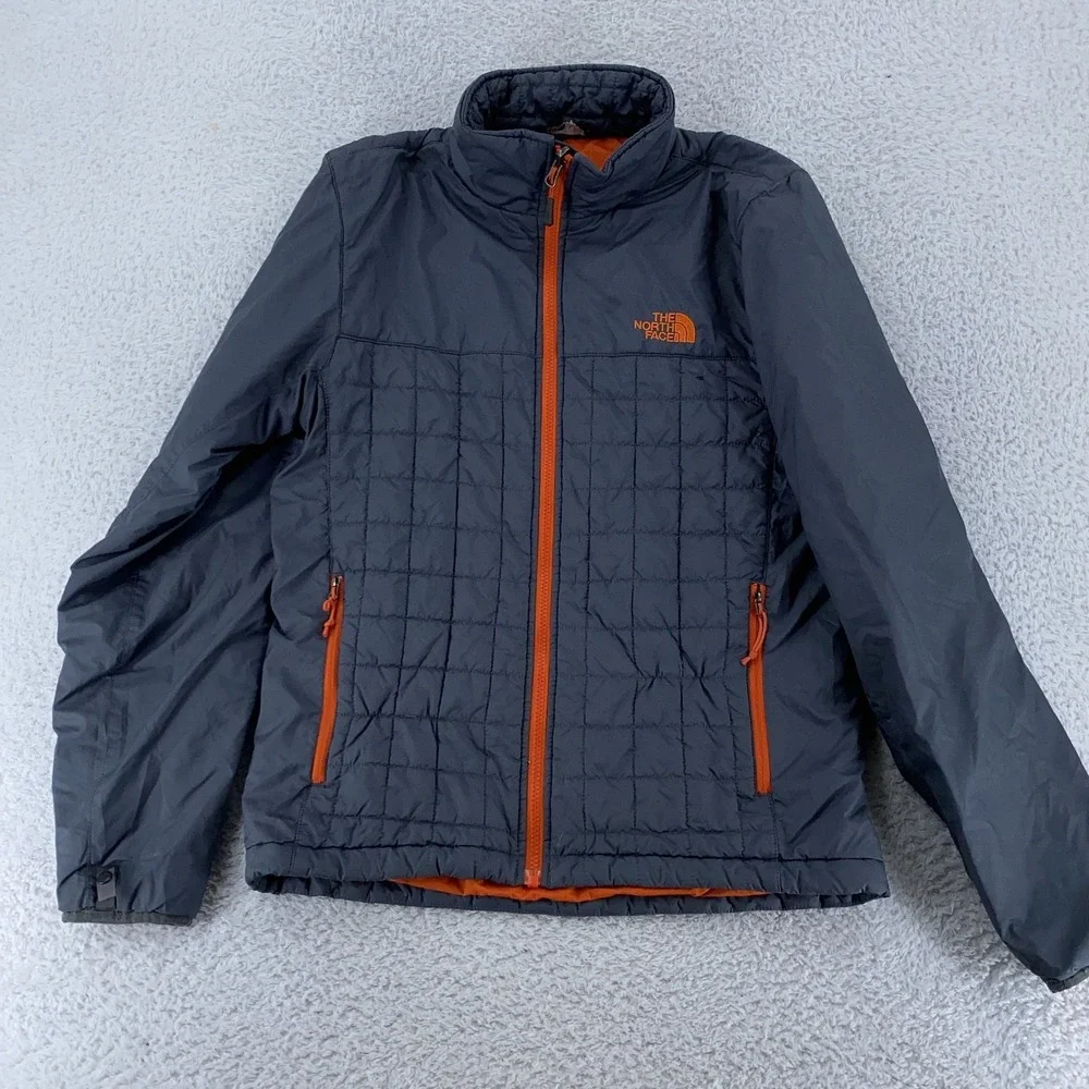 North Face Quilted Jacket Mens XS Gray Orange Full Zip Insulated‎ Outdoors F15